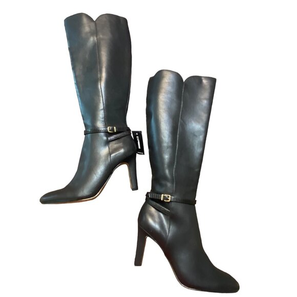 Express Black Tall Boots Buckle Accent Heel New with Tags Women Sz 8 - Picture 5 of 13